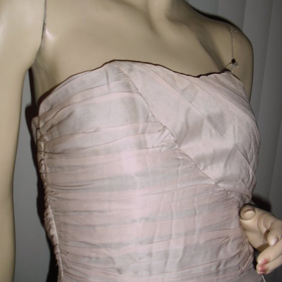H & M party,cocktail,beige,ruched,gathered,strapless,boned for shape,bodycon - Picture 2 of 9